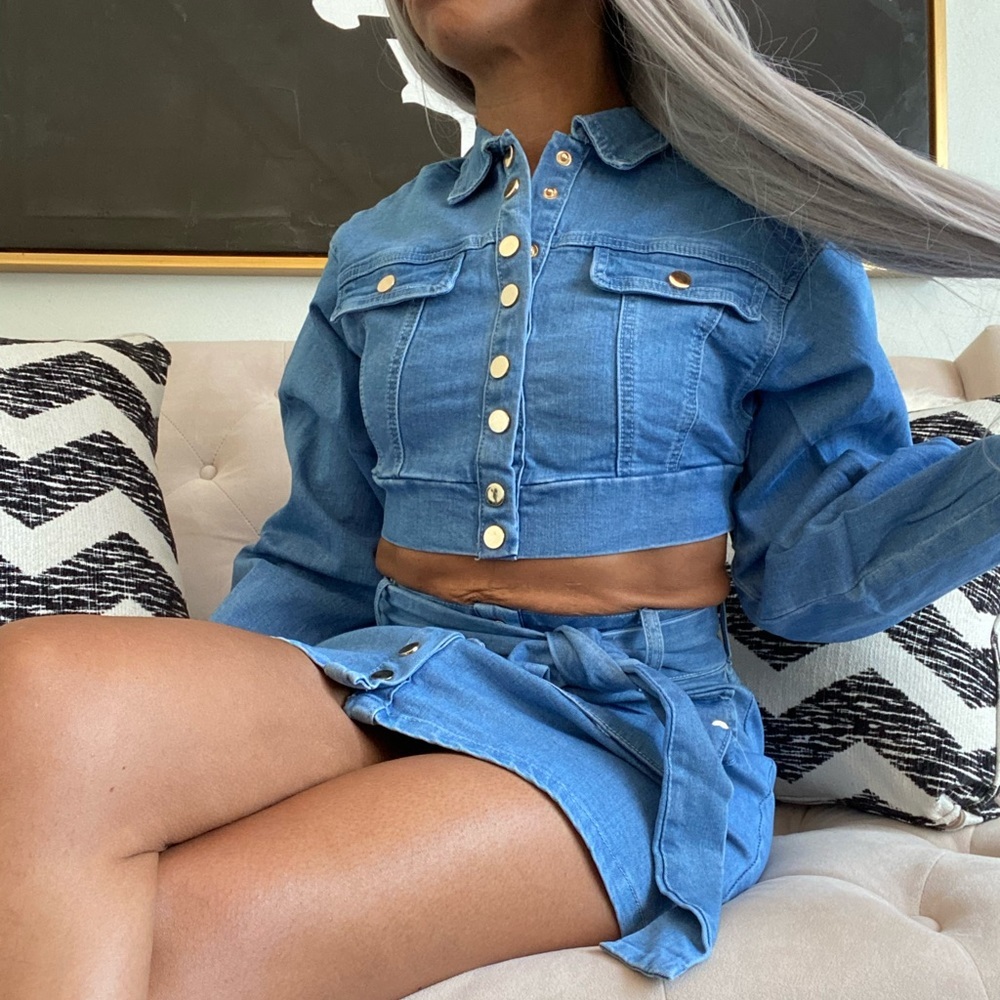 Fashion Nova Denim on Denim Matching Blue Skirt Set - Picture 6 of 16